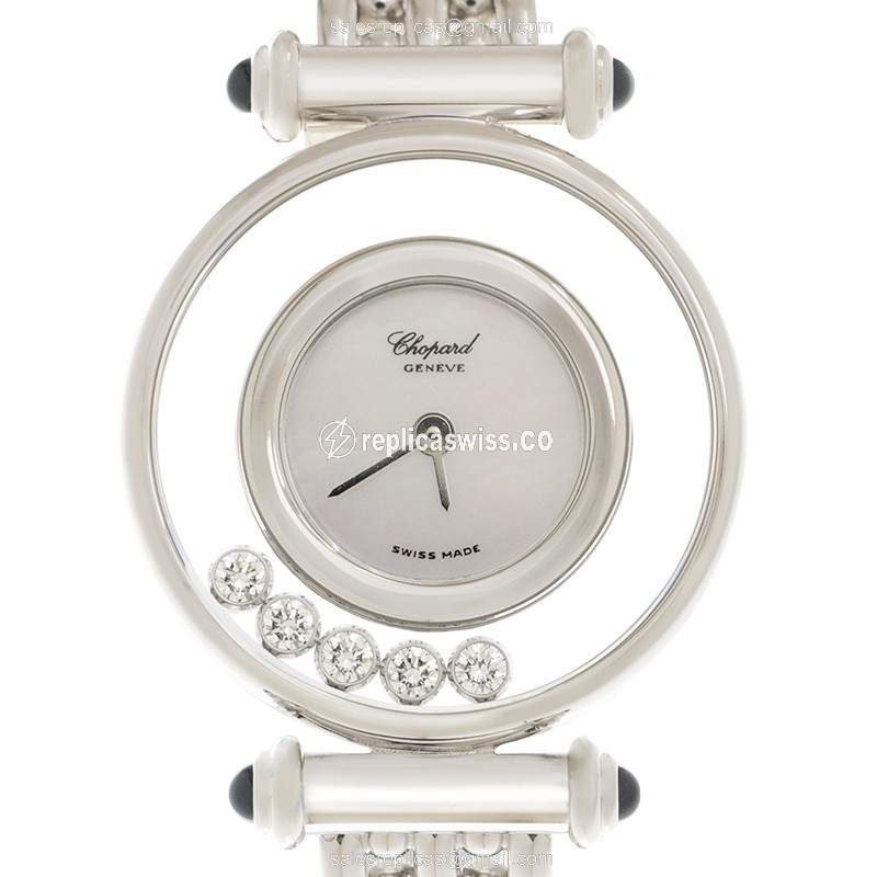 Chopard 204780-1018 Happy Diamonds - Quartz - 18kt White Gold - Silver Dial - Gold Strap - Luxury Replica HAPPY DIAMONDS Watch